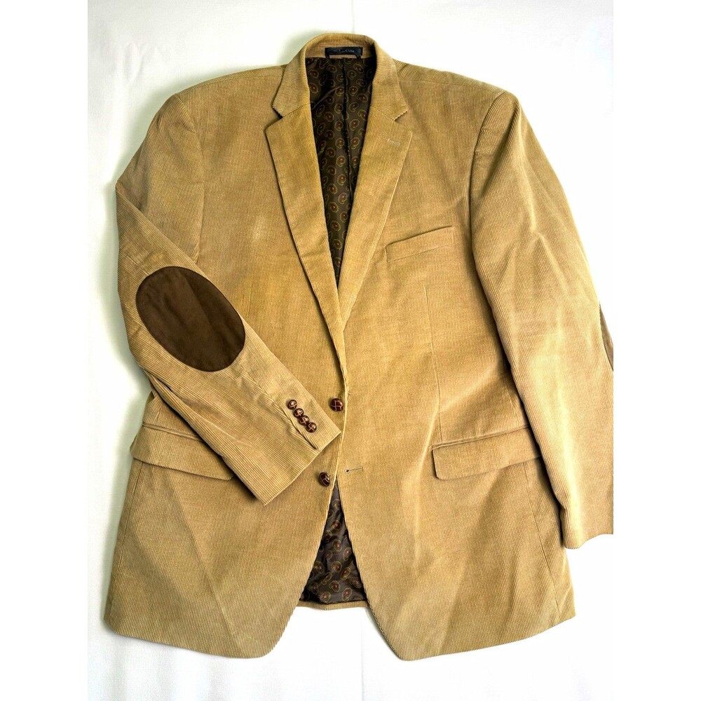 Chaps Beige Corduroy Blazer XL Elbow Patches Single-Breasted 2-Button